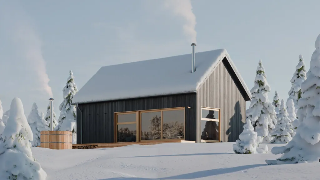 Rendering of a Base I home in snow